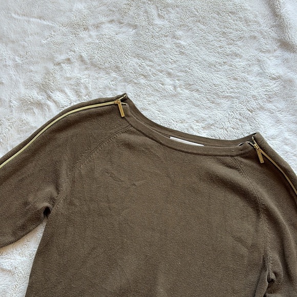 Michael Kors Olive Green Sweater Dress with Gold Shoulder Zippers | Size Small - Picture 2 of 8
